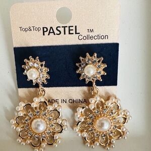 Pastel Collection Gold Tone and Cream Filigree Drop Pierced Earrings